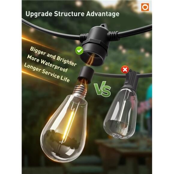 100FT LED Outdoor String Lights, Remote Dimmable Patio Lights with Timer - Picture 6 of 7